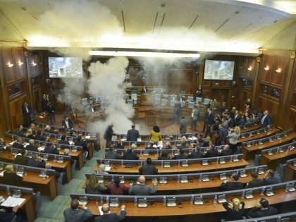 tear-gas-at-kosovo-parliament-during-talks-on-serbian-relations-AP