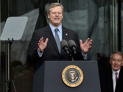 Massachusetts Governor Charles Baker speaks at the Dedication Ceremony at Edward M. Kennedy Institute for the United States Senate on March 30, 2015 in Boston, Massachusetts. (Photo by