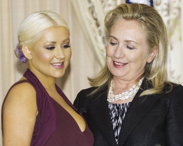 Christina Aguilera and Hillary Clinton (Paul J. Richards / AFP / Getty)