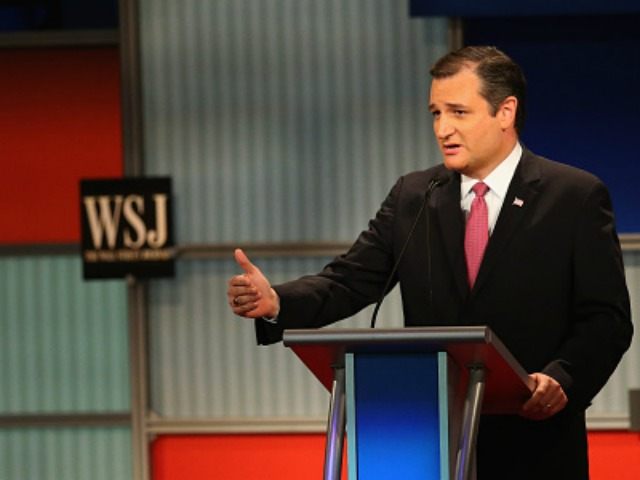 Presidential candidate Sen. Ted Cruz (R-TX) speaks while Ben Carson looks on the during the Republican Presidential Debate sponsored by Fox Business and the Wall Street Journal at the Milwaukee Theatre November 10, 2015 in Milwaukee, Wisconsin. The fourth Republican debate is held in two parts, one main debate for …