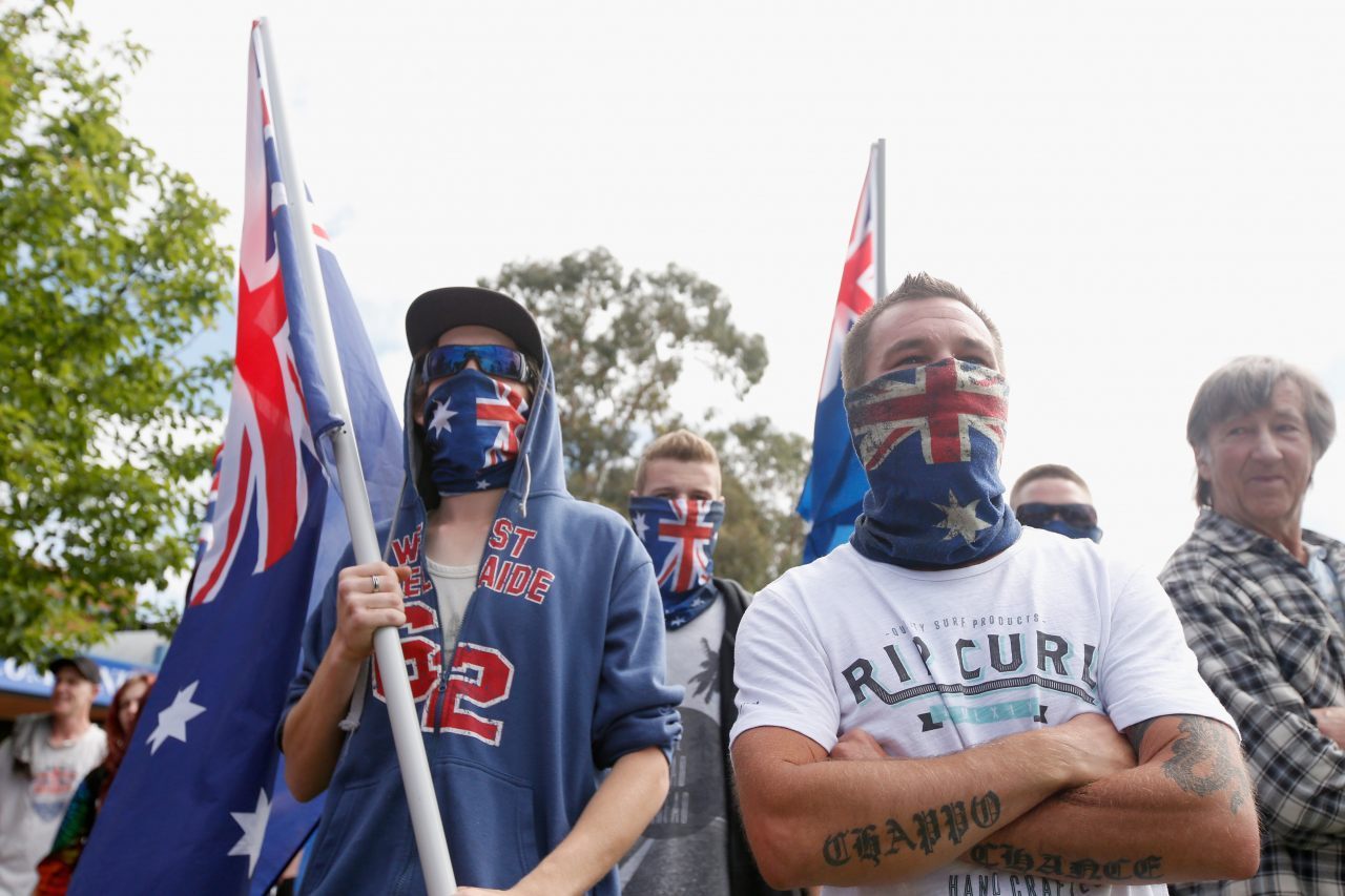 Reclaim Australia demonstrators donned the national flag (Darrian Traynor/Getty)