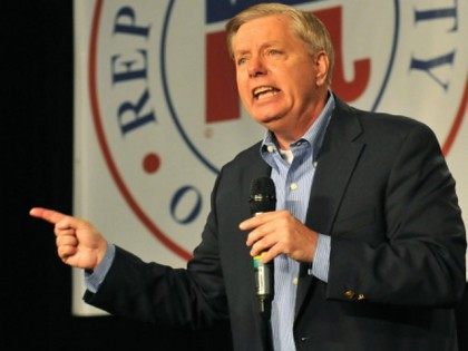Republican presidential candidate Sen. Lindsey Graham (R-SC) speaks at the Growth and Opportunity Party, at the Iowa State Fair October 31, 2015 in Des Moines, Iowa. With just 93 days before the Iowa caucuses Republican hopefuls are trying to shore up support amongst the party.