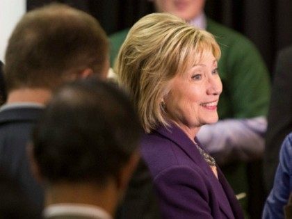 : Democratic presidential candidate Hillary Clinton greets guests following the Evinronmen