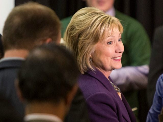 : Democratic presidential candidate Hillary Clinton greets guests following the Evinronmen