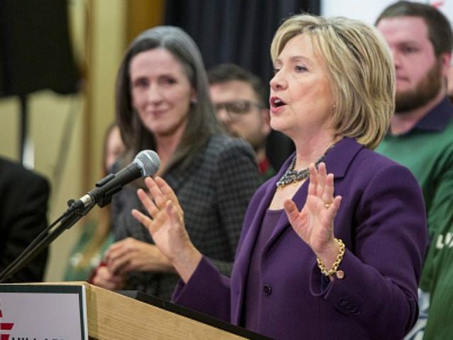 Democratic presidential candidate Hillary Clinton speaks at the Evinronmentalists for Hillary event on November 9, 2015 in Nashua, New Hampshire. Clinton highlighted the importance of reneweable energy and moving away from coal power. (Photo by