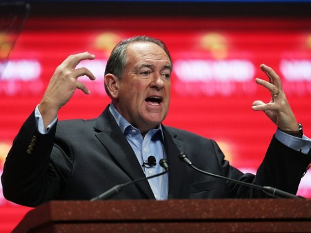Republican presidential candidate former Arkansas Governor Mike Huckabee speaks during the