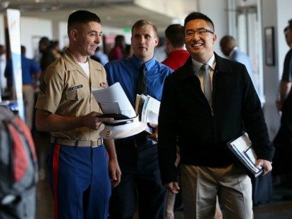 Job seekers attend the Hiring Our Heroes Job Fair at AT&T Park on August 25, 2015 in S