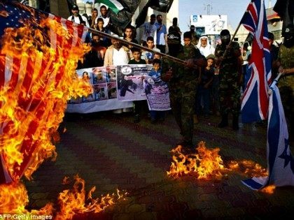 Palestinians burn flags AFP Getty