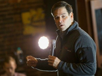 Republican presidential candidate Sen. Marco Rubio (R-FL) speaks to guests during a campai