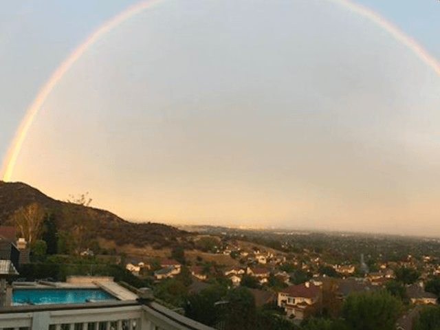 Rainbow over Hollywood Hills (Doug Addison / Twitter)