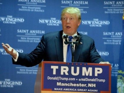 Republican Presidential candidate Donald Trump speaks at 'Politics And Eggs' at the Radisson Hotel, on November 11, 2015 in Manchester, New Hampshire. Coming off the fourth debate Trump continues to run strong in the polls. (Photo by