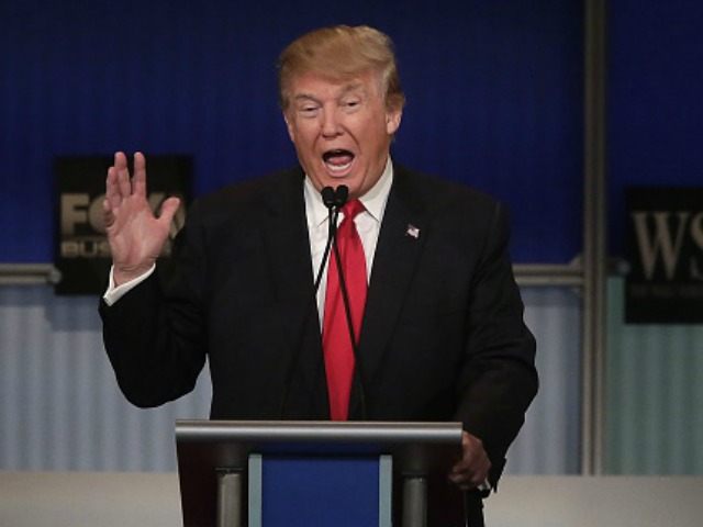 Presidential candidate Donald Trump speaks during the Republican Presidential Debate hoste
