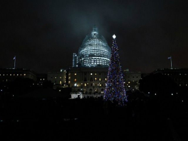 Christmas Tree is seen before the US Capitol Building during the ceremonial lighting of th