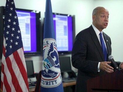 U.S. Secretary of Homeland Security Jeh Johnson speaks to members of the media at the Nati