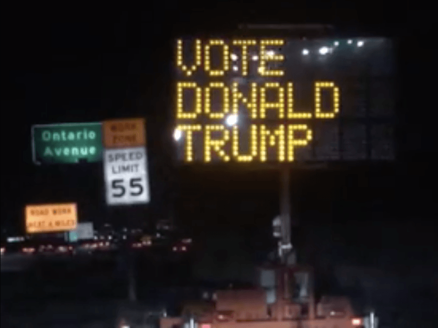 Highway Traffic Sign Reprogrammed: 'Vote Donald Trump'