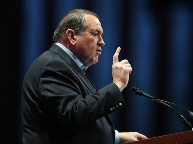 Republican presidential candidate former Arkansas Governor Mike Huckabee speaks during the