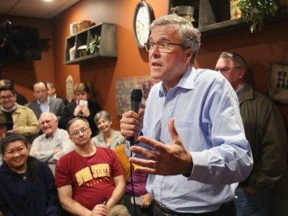 Former Florida Governor Jeb Bush speaks to Iowa residents at a Pizza Ranch restaurant on M