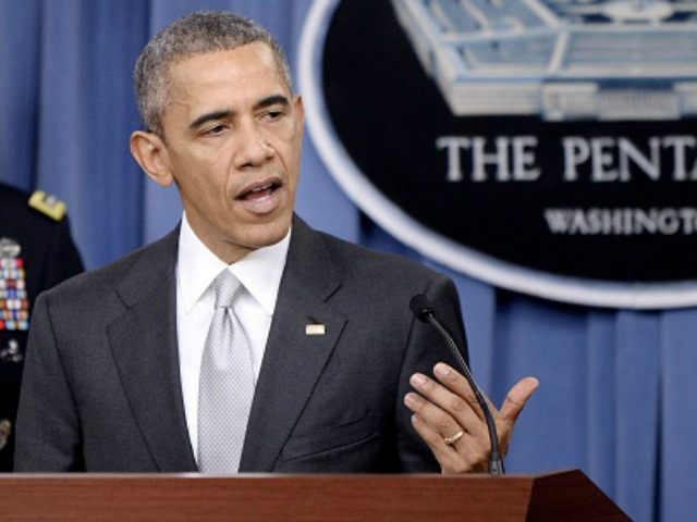 President Barack Obama delivers a statement on the counter-ISIL campaign in the Pentagon b