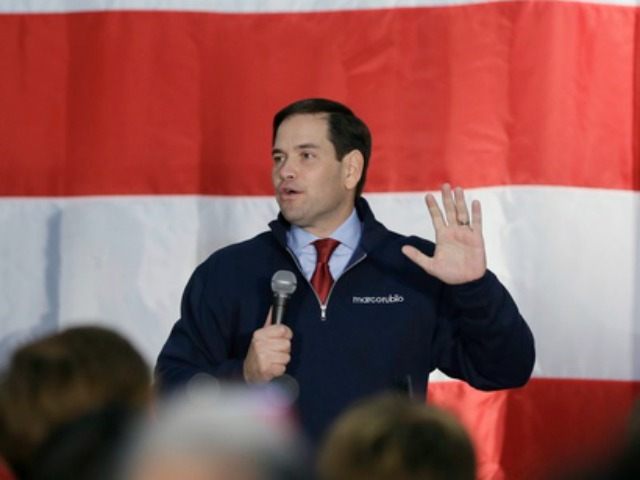 Sen. Marco Rubio, R-Fla., addresses supporters at the Oakland County International Airport