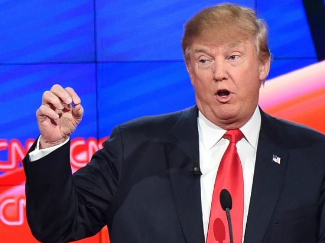 Caption:Republican presidential candidate businessman Donald Trump gestures during the Rep