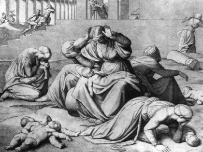 Circa 4 BC, The massacre of the innocents, the murder of male children by Herod's men. Original Artwork: After a painting by F Overbeck. (Photo by