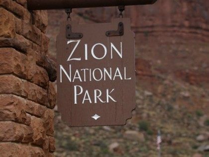 Cars enter Zion's National Park on September 15, 2015 in Springdale, Utah. Four hiker