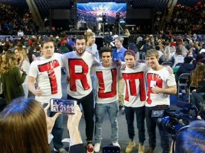 Liberty University students, Austin Miller, of Salisbury N.C., left, James Ford, of Elkton