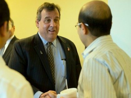 Republican presidential candidate, New Jersey Gov. Chris Christie greets Fidelity Investments employees, Monday, Jan. 25, 2016, at their facility in Merrimack, N.H. (