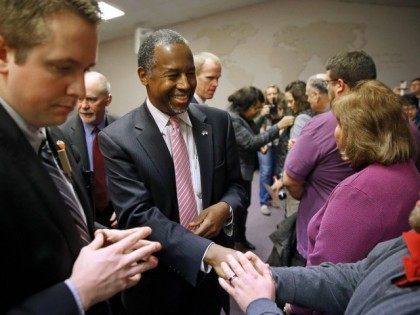 epublican presidential candidate Dr. Ben Carson greets attendees after holding a town hall at Abundant Life Ministries in Jefferson, Iowa, Monday, Jan. 11, 2016.