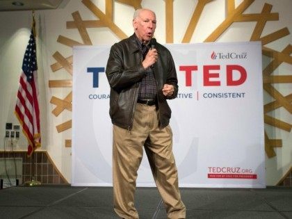 Rafael Cruz tells speaks to supporters about his son, Republican presidential candidate Sen. Ted Cruz, R-Texas during a campaign stop in Oklahoma City, Wednesday, Dec. 23, 2015. (
