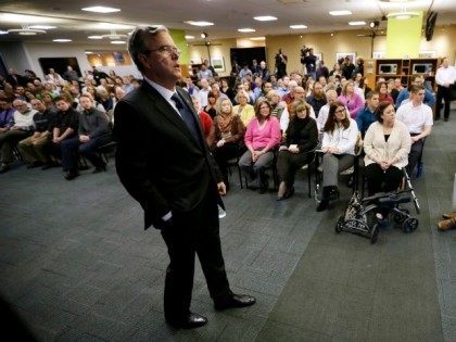 Republican presidential candidate former Florida Gov. Jeb Bush speaks during a meeting with employees at Nationwide Insurance, Wednesday, Jan. 27, 2016, in Des Moines, Iowa. (