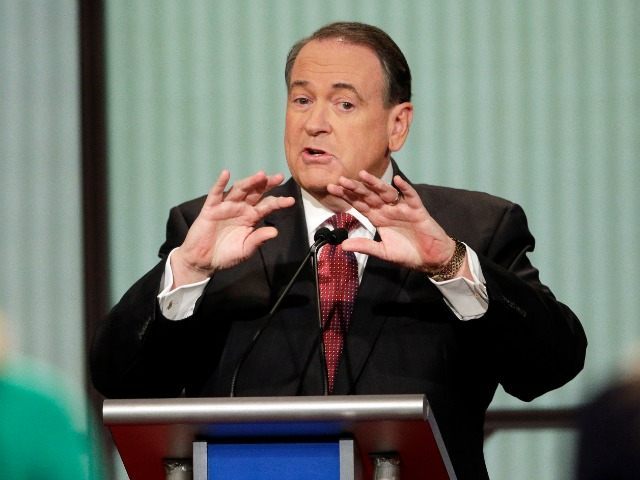 Republican presidential candidate, former Arkansas Gov. Mike Huckabee speaks during the F