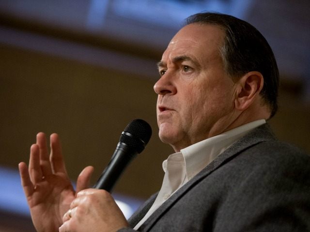 Republican presidential candidate former Arkansas Gov. Mike Huckabee speaks at the Machine