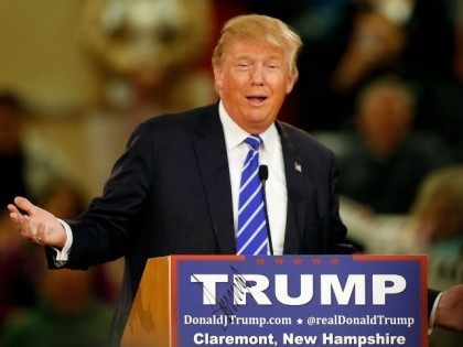 Republican presidential candidate Donald Trump speaks to a crowd during a campaign stop Tu