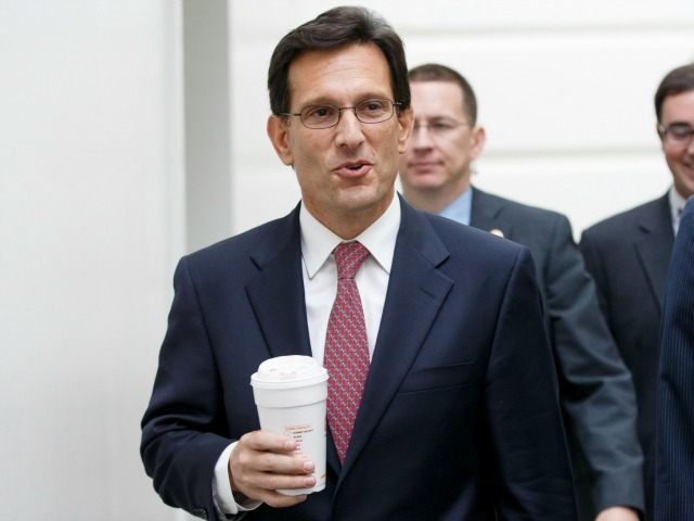 House Majority Leader Eric Cantor of Va., left, arrives for a House Republican strategy se