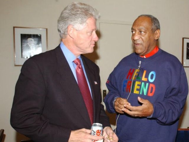 Bill Clinton and Bill Cosby photographed backstage of 'Stand Up for New York,' a