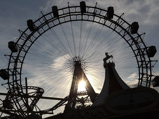 This picture shows a giant ferris wheel at the popular Vienna Prater amusement park, in Vienna on May 9, 2012. AFP PHOTO / ALEXANDER KLEIN (Photo credit should read ALEXANDER KLEIN/AFP/GettyImages)