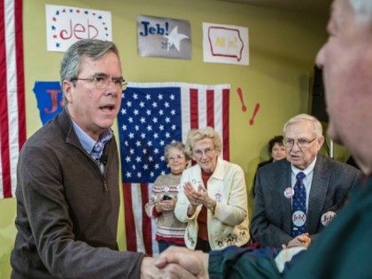 HIAWATHA, IA - JANUARY 31: Republican presidential candidate Jeb Bush greets audience members following a campaign event at his local field office on January 31, 2016 in Hiawatha, Iowa. The Democratic and Republican Iowa Caucuses, the first step in nominating a presidential candidate from each party, will take place on …