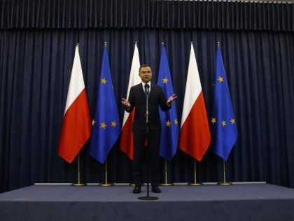 Poland's President Andrzej Duda speaks during his announcement at Presidential Palace in W