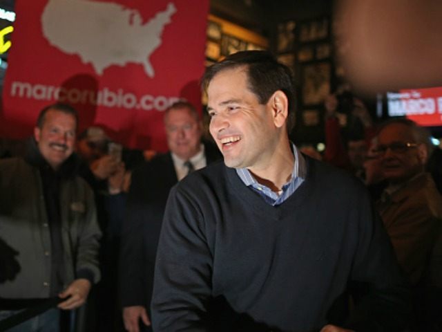 Republican presidential candidate Sen. Marco Rubio (R-FL) speaks to guests and supporters during a campaign rally at Wellman's Pub and Rooftop on January 27, 2016 in West Des Moines, Iowa.