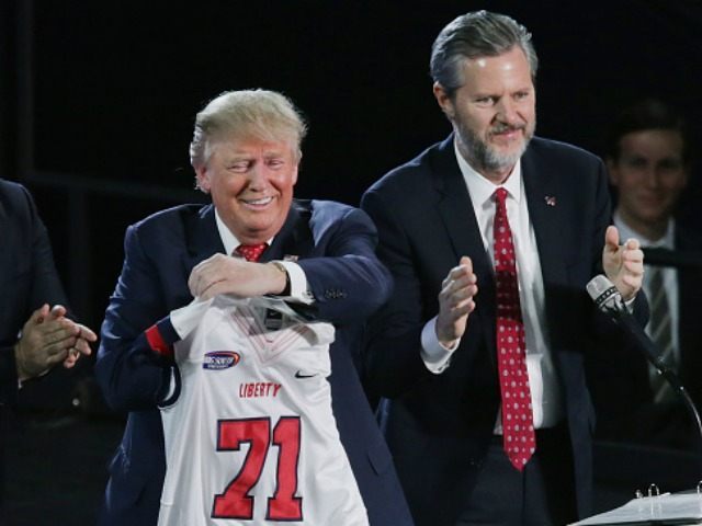 Republican presidential candidate Donald Trump delivers the convocation at the Vines Center on the campus of Liberty University January 18, 2016 in Lynchburg, Virginia.