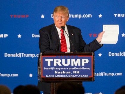 Republican presidential candidate Donald Trump on stage during a Town Hall on January 29,