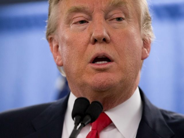 Republican presidential candidate Donald Trump speaks to reporters during a news conferenc