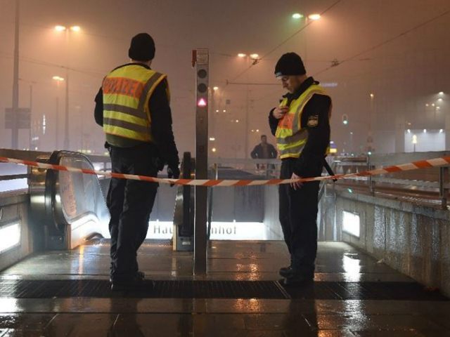 Police at the entrance to the closed central station in …