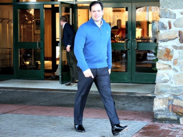 Republican presidential candidate Sen. Marco Rubio, R-Fla., leaves a campaign stop, Sunday