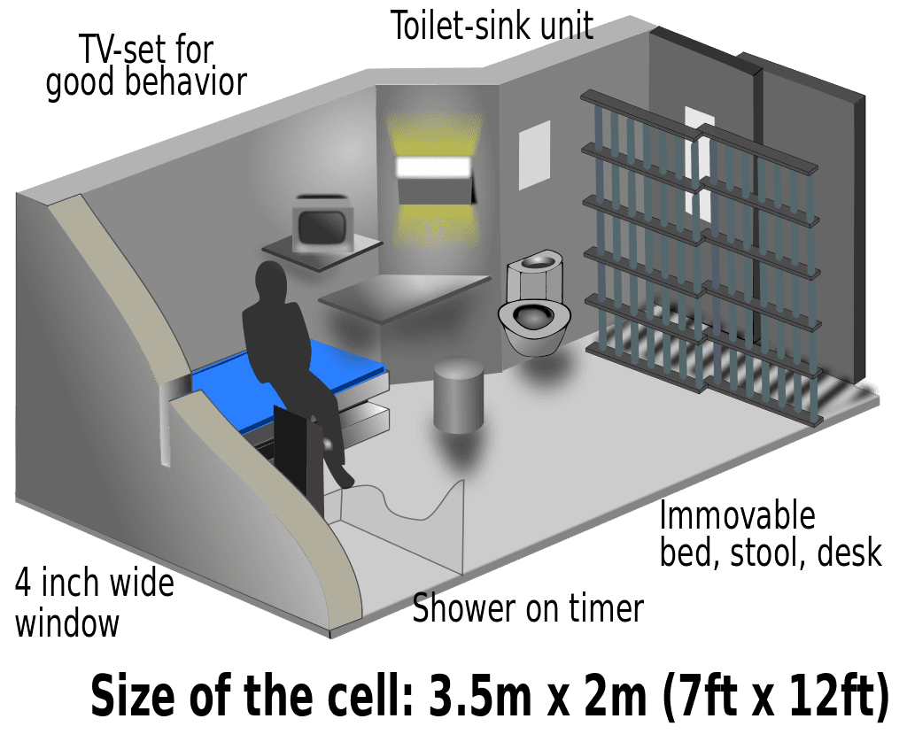 Drawing of Supermax prison cell. (Drawing by Richard-56, Creative Commons)