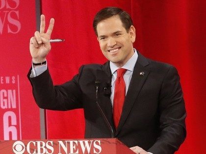 Republican presidential candidate, Sen. Marco Rubio, R-Fla., waves during the CBS News Republican presidential debate at the Peace Center, Saturday, Feb. 13, 2016, in Greenville, S.C. (AP Photo/John Bazemore)