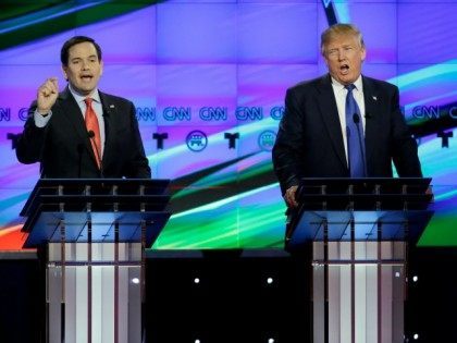 Republican presidential candidate, Sen. Marco Rubio, R-Fla., left, and Republican presiden