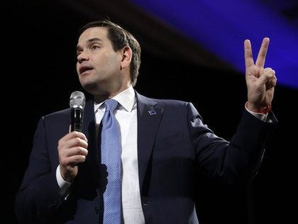 Republican presidential candidate Sen. Marco Rubio, R-Fla, speaks at a rally Monday, Feb.