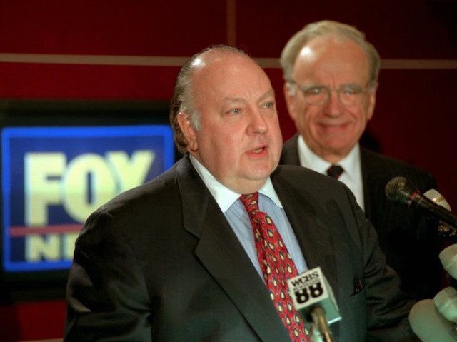 FILE - In this Jan. 30, 1996 file photo, Roger Ailes, left, newly named chairman and CEO of News Corp.'s FOX News, answers questions at a news conference in New York as Rupert Murdoch, Chairman and CEO of The News Corporation Limited, looks on. Propelled by Ailes' "fair and balanced" …